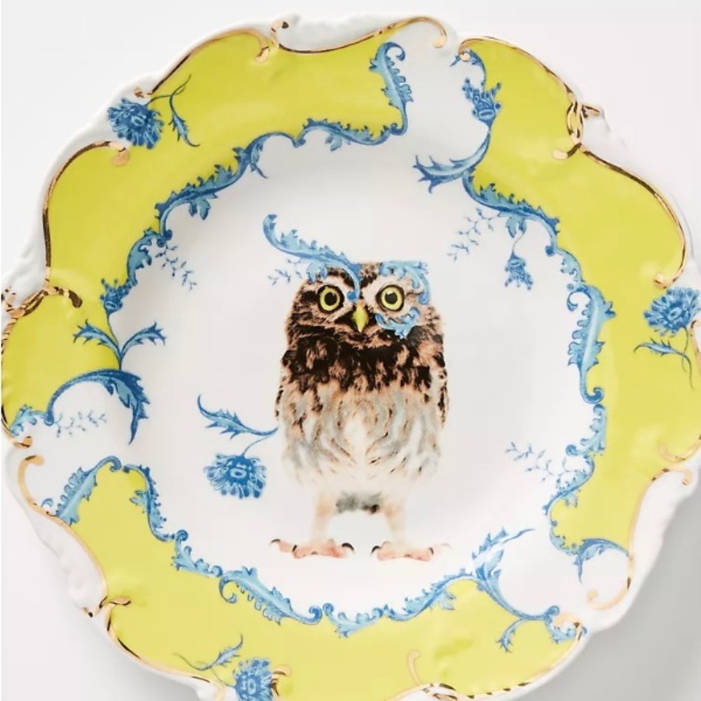 NEW Anthro Lou Rota Owl Dessert Plates 9.5”